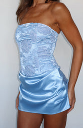 My Time Is Now Strapless Mini Dress Blue